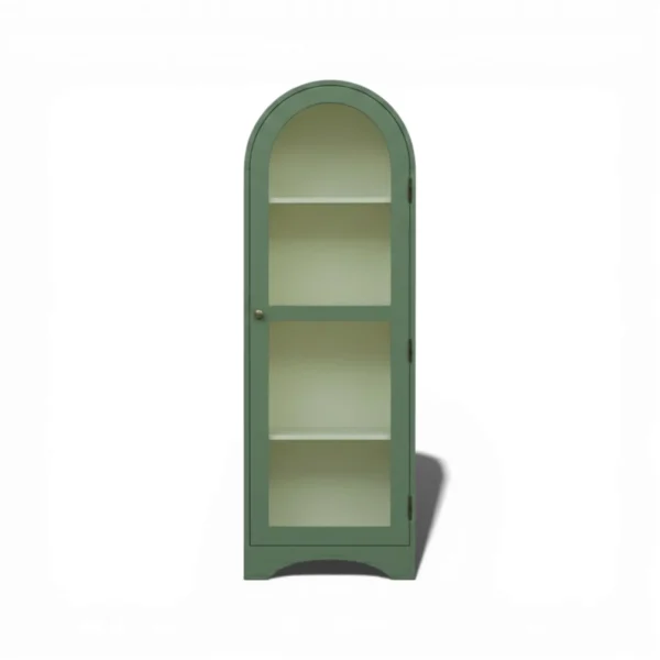 Arched Display Cabinet | Solid Wood Book & Display Cabinet with Storage - Olive Green & Off-White - Image 1
