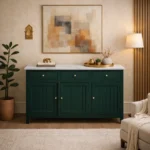 Madrid 3 Door Sideboard Cabinet | Sintered Stone Top Sideboard for Living Room | Finish- Acrylic Emerald Green - Image 2