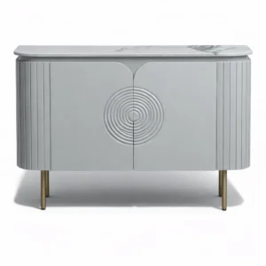 Mandala Sideboard Cabinet | Sintered Stone Top Sideboard for Living Room | Finish- Premium Acrylic Silver Grey