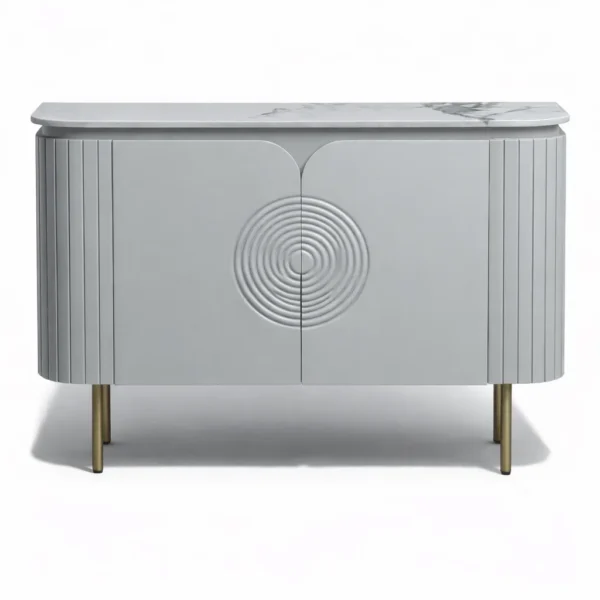 Mandala Sideboard Cabinet | Sintered Stone Top Sideboard for Living Room | Finish- Premium Acrylic Silver Grey - Image 1