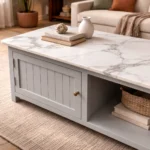 Madrid Centre Table | Premium Sintered Stone Center Table for Living Room | Wooden Coffee Table | Finish- Premium Acrylic Silver Grey - Image 3
