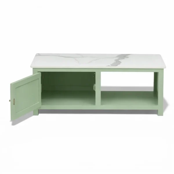 Madrid Center Table| Premium Sintered Stone Coffee Table for Living Room | Wooden Centre Table | Finish- Premium Acrylic Sage Green - Image 3