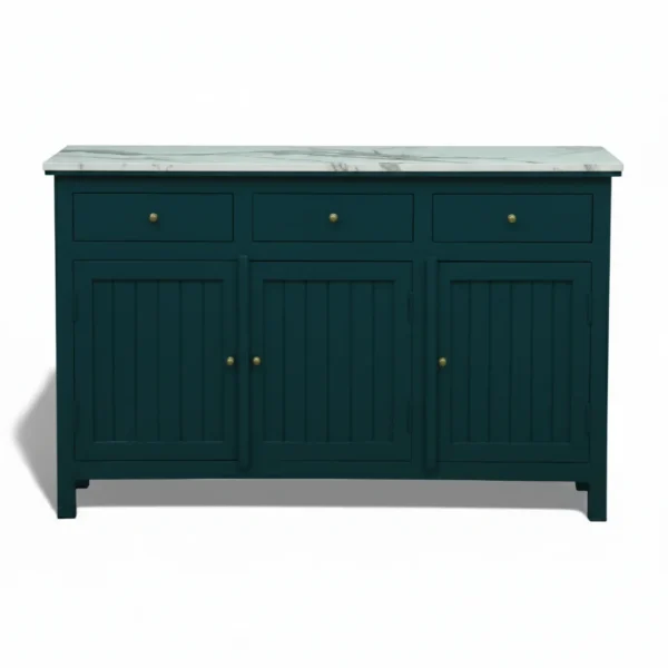 Madrid 3 Door Sideboard Cabinet | Sintered Stone Top Sideboard for Living Room | Finish- Acrylic Emerald Green - Image 1