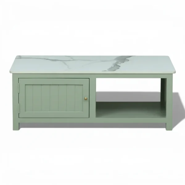 Madrid Center Table| Premium Sintered Stone Coffee Table for Living Room | Wooden Centre Table | Finish- Premium Acrylic Sage Green - Image 1