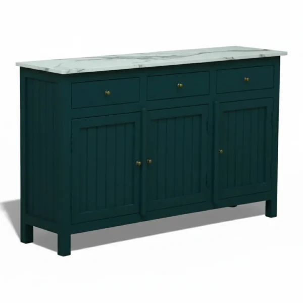 Madrid 3 Door Sideboard Cabinet | Sintered Stone Top Sideboard for Living Room | Finish- Acrylic Emerald Green - Image 6