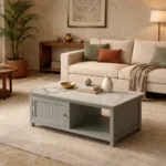 Madrid Centre Table | Premium Sintered Stone Center Table for Living Room | Wooden Coffee Table | Finish- Premium Acrylic Silver Grey - Image 2