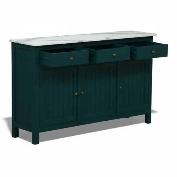 Madrid 3 Door Sideboard Cabinet | Sintered Stone Top Sideboard for Living Room | Finish- Acrylic Emerald Green - Image 7