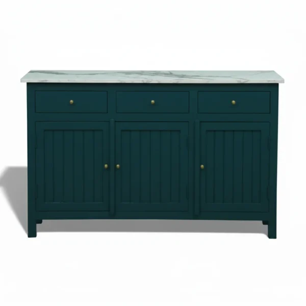 Madrid 3 Door Sideboard Cabinet | Sintered Stone Top Sideboard for Living Room | Finish- Acrylic Emerald Green - Image 8