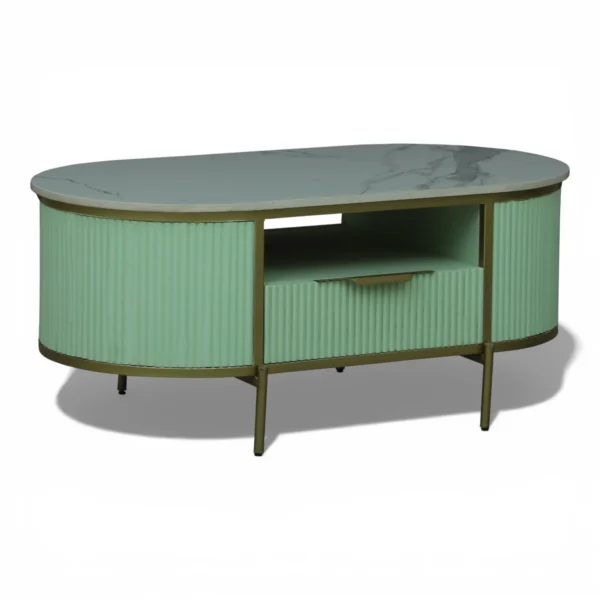 Monaco Coffee Table | Premium Sintered Stone Top Center Table for Living Room | HDMR Centre Table | Finish- Premium Acrylic Sage Green - Image 3