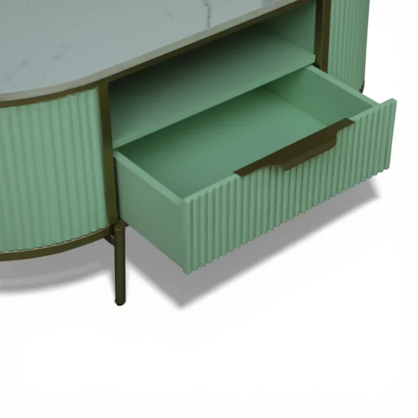 Monaco Coffee Table | Premium Sintered Stone Top Center Table for Living Room | HDMR Centre Table | Finish- Premium Acrylic Sage Green - Image 5