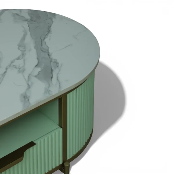 Monaco Coffee Table | Premium Sintered Stone Top Center Table for Living Room | HDMR Centre Table | Finish- Premium Acrylic Sage Green - Image 6