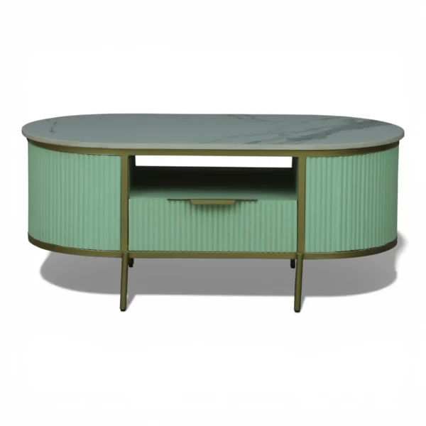 RSK_2214 Monaco Coffee Table | Premium Sintered Stone Top Center Table for Living Room | HDMR Centre Table | Finish- Premium Acrylic Sage Green - Image 1