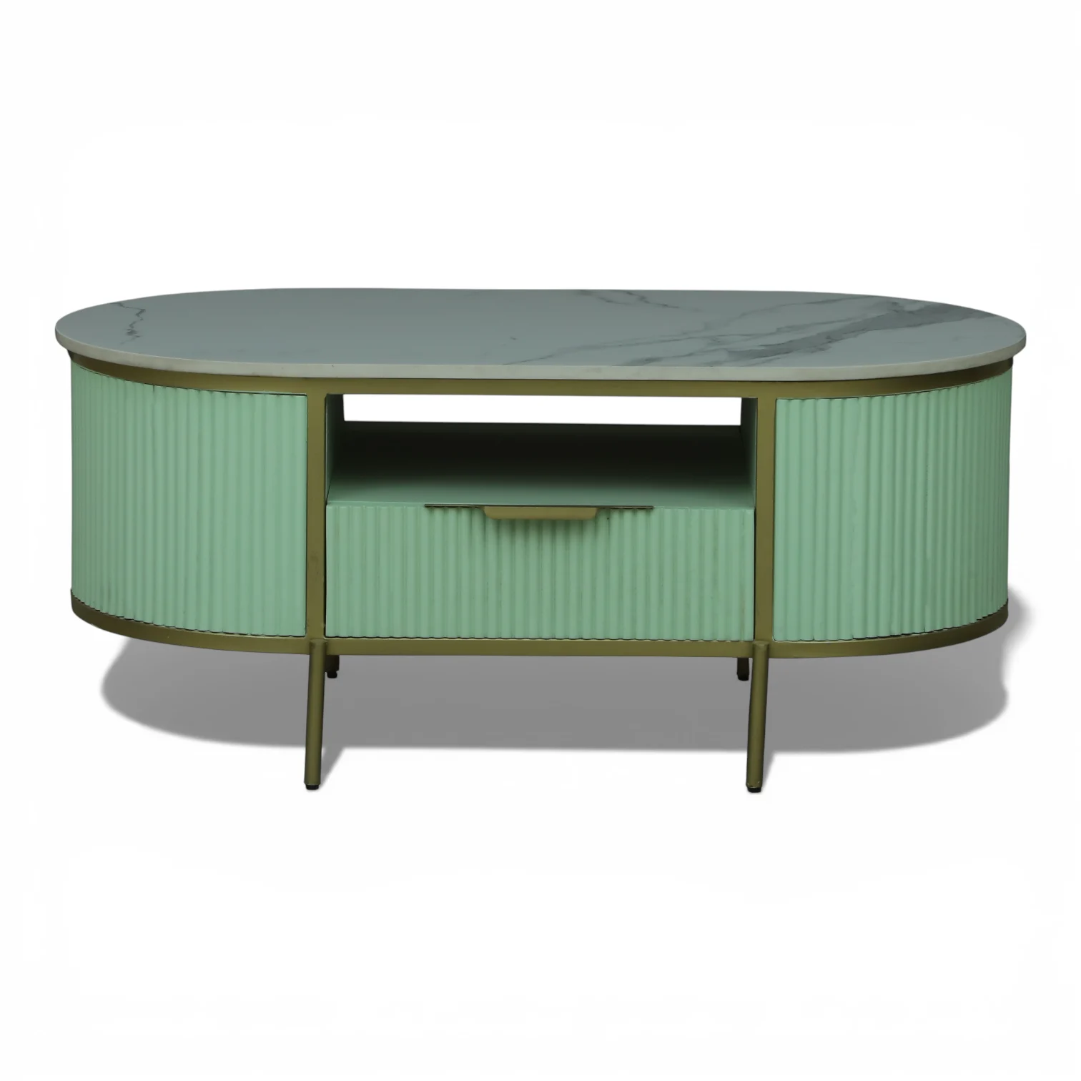 RSK_2214 Monaco Coffee Table | Premium Sintered Stone Top Center Table for Living Room | HDMR Centre Table | Finish- Premium Acrylic Sage Green - Image 1