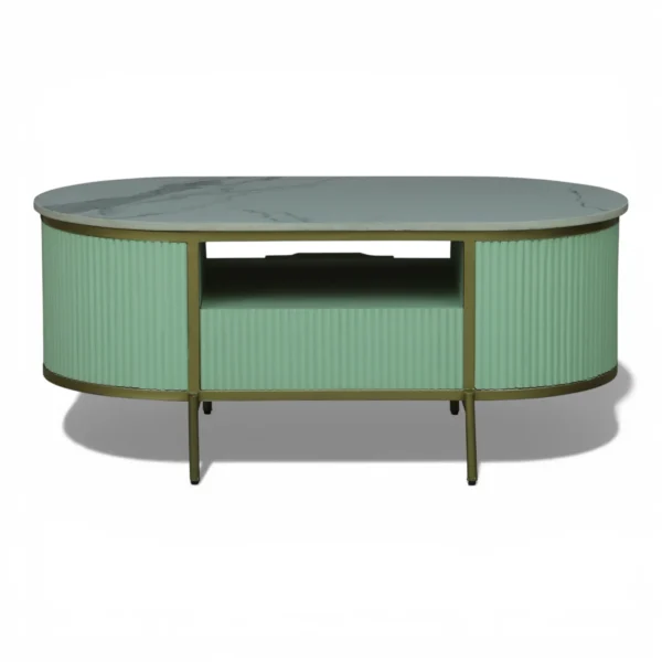 RSK_2216 Monaco Coffee Table | Premium Sintered Stone Top Center Table for Living Room | HDMR Centre Table | Finish- Premium Acrylic Sage Green - Image 1