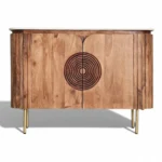 Mandala Sideboard Cabinet | Sintered Stone Top Sideboard for Living Room | Finish- Dark Teak Finish Lacquered