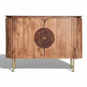 Mandala Sideboard Cabinet | Sintered Stone Top Sideboard for Living Room | Finish- Dark Teak Finish Lacquered