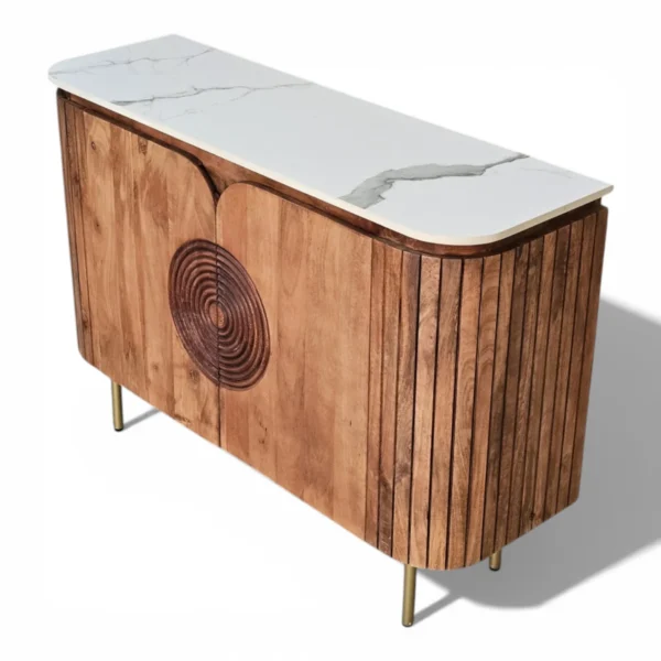 Mandala Sideboard Cabinet | Sintered Stone Top Sideboard for Living Room | Finish- Dark Teak Finish Lacquered - Image 11