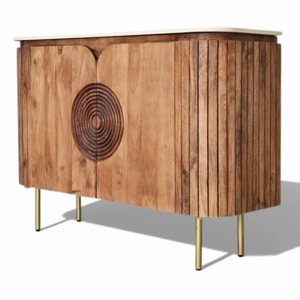 Mandala Sideboard Cabinet | Sintered Stone Top Sideboard for Living Room | Finish- Dark Teak Finish Lacquered - Image 10