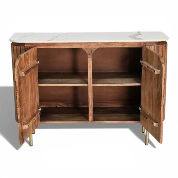 Mandala Sideboard Cabinet | Sintered Stone Top Sideboard for Living Room | Finish- Dark Teak Finish Lacquered - Image 9