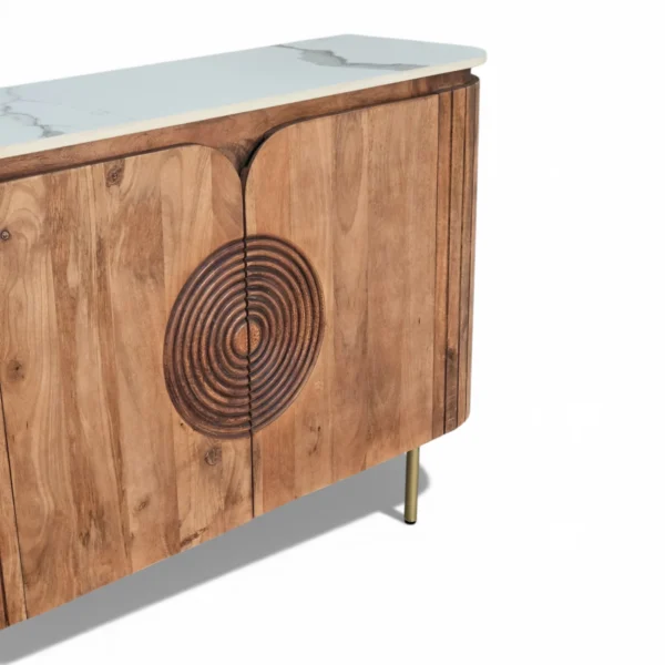 Mandala Sideboard Cabinet | Sintered Stone Top Sideboard for Living Room | Finish- Dark Teak Finish Lacquered - Image 8