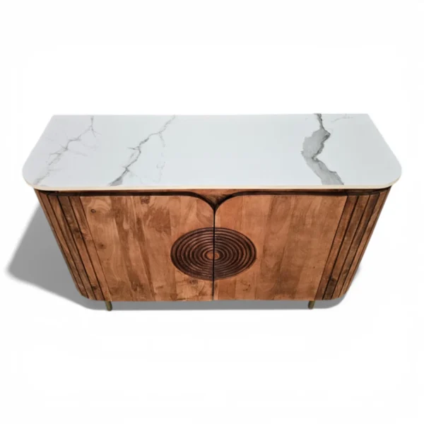 Mandala Sideboard Cabinet | Sintered Stone Top Sideboard for Living Room | Finish- Dark Teak Finish Lacquered - Image 7