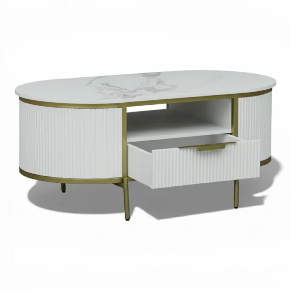 Monaco Coffee Table | Premium Sintered Stone Center Table for Living Room | HDMR Centre Table | Finish- Premium Acrylic White - Image 3