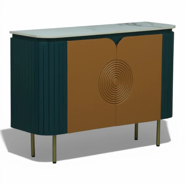 Mandala Sideboard Cabinet | Sintered Stone Top Sideboard for Living Room | Finish- Premium Acrylic Emerald Green and Terracotta Brown - Image 5