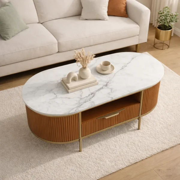 Monaco Centre Table | Premium Sintered Stone Center Top Table for Living Room | HDMR Coffee Table | Finish- Premium Acrylic Terracotta Brown - Image 3