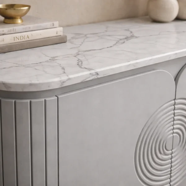 Mandala Sideboard Cabinet | Sintered Stone Top Sideboard for Living Room | Finish- Premium Acrylic Silver Grey - Image 5