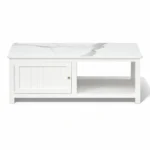 Madrid Coffee Table | Premium Sintered Stone Center Table for Living Room | Wooden Centre Table | Finish- Premium Acrylic White