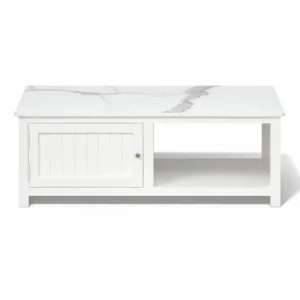 Madrid Coffee Table | Premium Sintered Stone Center Table for Living Room | Wooden Centre Table | Finish- Premium Acrylic White