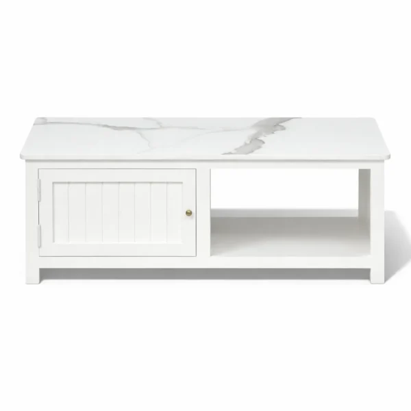 Madrid Coffee Table | Premium Sintered Stone Center Table for Living Room | Wooden Centre Table | Finish- Premium Acrylic White - Image 1