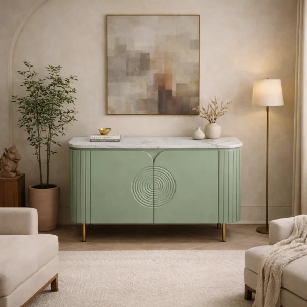 Mandala Sideboard Cabinet | Sintered Stone Top Sideboard for Living Room | Finish- Premium Acrylic Sage Green - Image 2