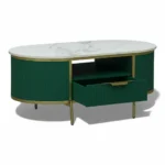 Monaco Center Table | Premium Sintered Stone Top Coffee Table for Living Room | HDMR Centre Table | Finish- Premium Acrylic Emerald Green - Image 4