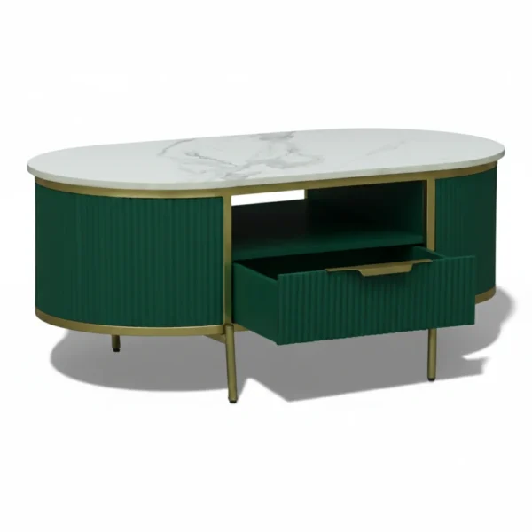 Monaco Center Table | Premium Sintered Stone Top Coffee Table for Living Room | HDMR Centre Table | Finish- Premium Acrylic Emerald Green - Image 4
