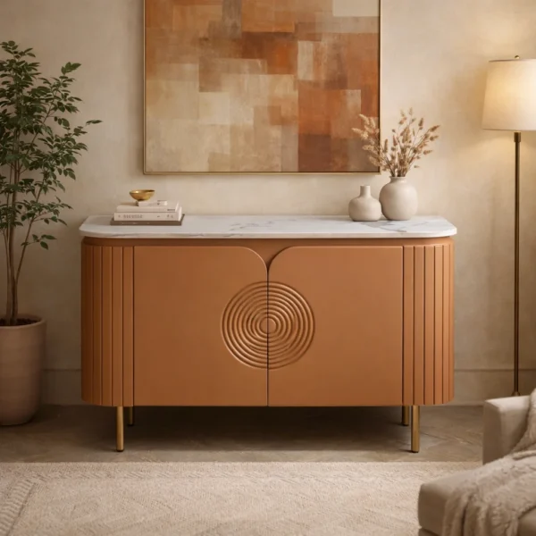 Mandala Sideboard Cabinet | Sintered Stone Top Sideboard for Living Room | Finish- Premium Acrylic Terracotta Brown - Image 2