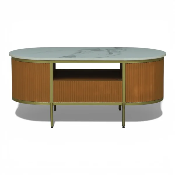 Monaco Centre Table | Premium Sintered Stone Center Top Table for Living Room | HDMR Coffee Table | Finish- Premium Acrylic Terracotta Brown - Image 1