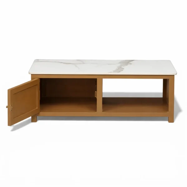 Madrid Center Table| Premium Sintered Stone Coffee Table for Living Room | Wooden Centre Table | Finish- Premium Acrylic Terracotta Brown - Image 4