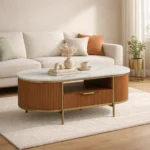 Monaco Centre Table | Premium Sintered Stone Center Top Table for Living Room | HDMR Coffee Table | Finish- Premium Acrylic Terracotta Brown - Image 2