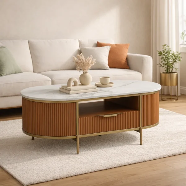 Monaco Centre Table | Premium Sintered Stone Center Top Table for Living Room | HDMR Coffee Table | Finish- Premium Acrylic Terracotta Brown - Image 2