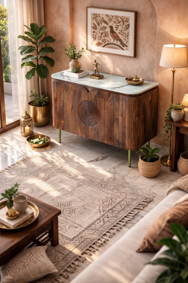 Mandala Sideboard Cabinet | Sintered Stone Top Sideboard for Living Room | Finish- Scratch Resistant Lacquered Tubaq - Image 3