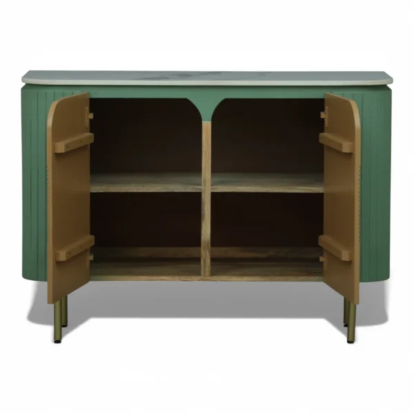 Mandala Sideboard Cabinet | Sintered Stone Top Sideboard for Living Room | Finish- Olive Green and Premium Acrylic Terracota Brown - Image 6