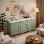 Madrid Sideboard Cabinet | Sintered Stone Top Sideboard for Living Room | Finish- Premium Acrylic Sage Green - Image 3