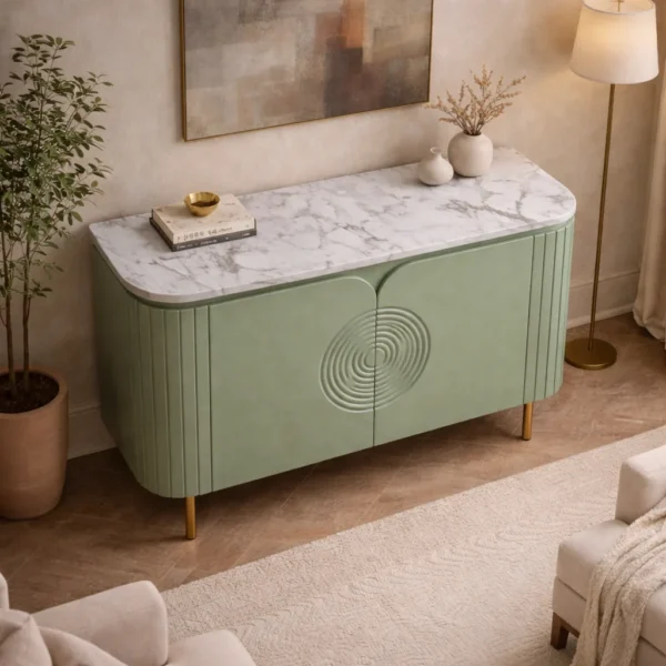 Mandala Sideboard Cabinet | Sintered Stone Top Sideboard for Living Room | Finish- Premium Acrylic Sage Green - Image 3