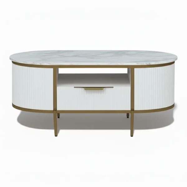 Monaco Coffee Table | Premium Sintered Stone Center Table for Living Room | HDMR Centre Table | Finish- Premium Acrylic White - Image 2