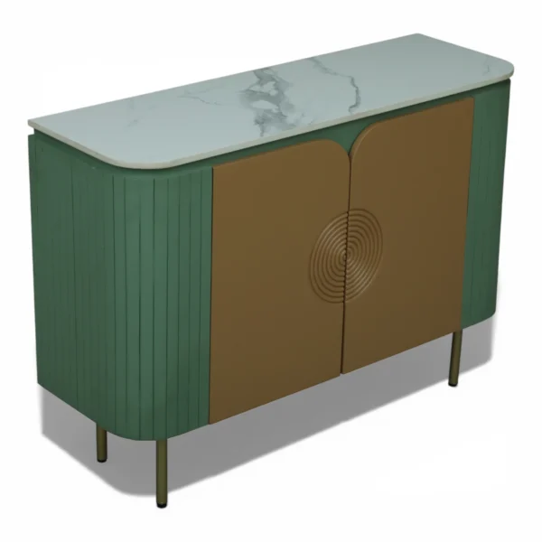 Mandala Sideboard Cabinet | Sintered Stone Top Sideboard for Living Room | Finish- Olive Green and Premium Acrylic Terracota Brown - Image 4