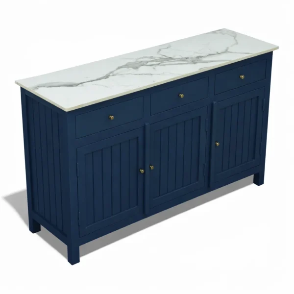 Madrid Sideboard Cabinet | Sintered Stone Top Sideboard for Living Room | Finish- Premium Acrylic Midnight Blue - Image 5