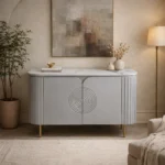 Mandala Sideboard Cabinet | Sintered Stone Top Sideboard for Living Room | Finish- Premium Acrylic Silver Grey - Image 2
