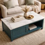 Madrid Center Table| Premium Sintered Stone Coffee Table for Living Room | Wooden Centre Table | Finish- Premium Acrylic Emerald Green - Image 3