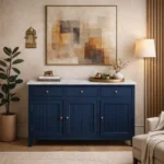 Madrid Sideboard Cabinet | Sintered Stone Top Sideboard for Living Room | Finish- Premium Acrylic Midnight Blue - Image 2